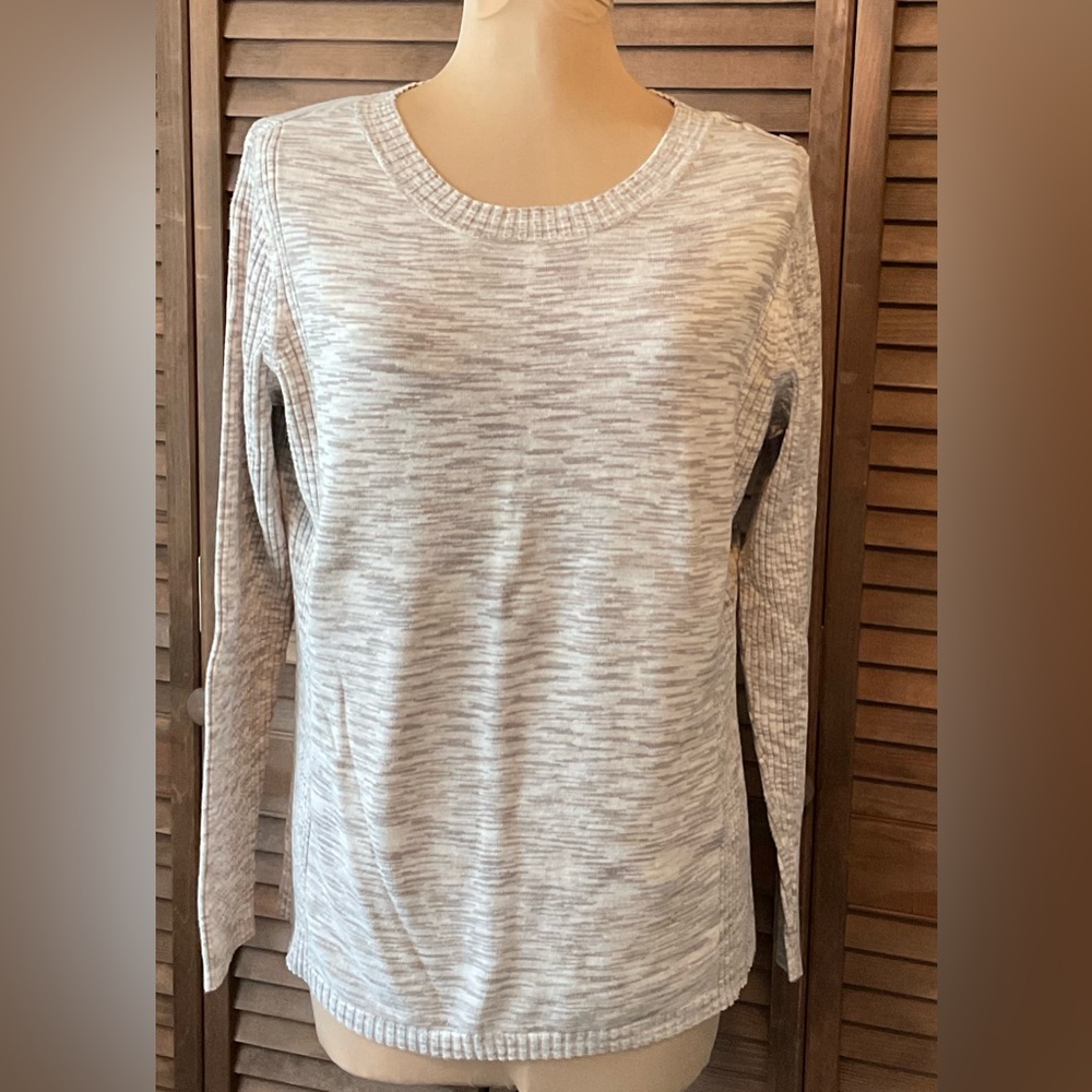 Relativity Pullover Tan & White Cotton Long Sleeve Sweater
